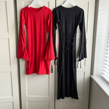 Load image into Gallery viewer, Bamboo 2-way sleeve corset detail Mini Dress