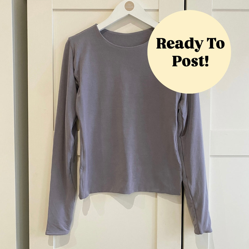 SIZE L Grey Round Neck Long Sleeve Tencel Lyocell Top