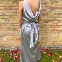 Load image into Gallery viewer, Silver Satin Maxi Dress
